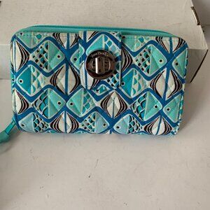 VERA BRADLEY TURNLOCK BLUE WALLET GO FISH BLUE  -Retired